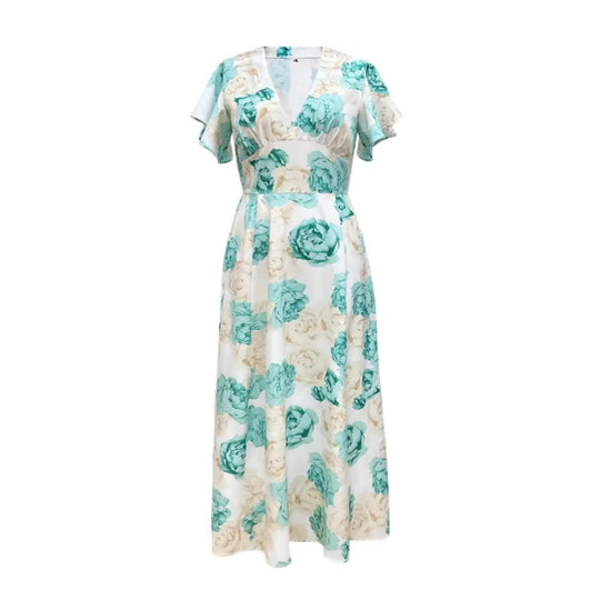 EB | V-Ausschnitt Temperament elegant große Größe gedruckt Kleid