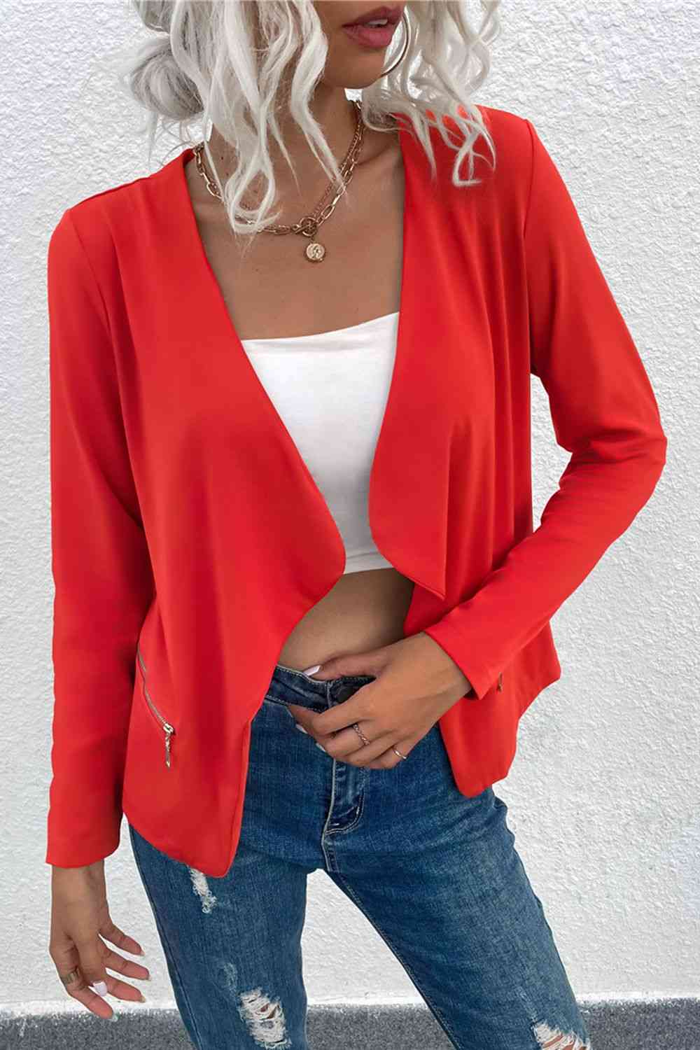 EB | Offene Frontreißverschluss-Taschen-Cardigan