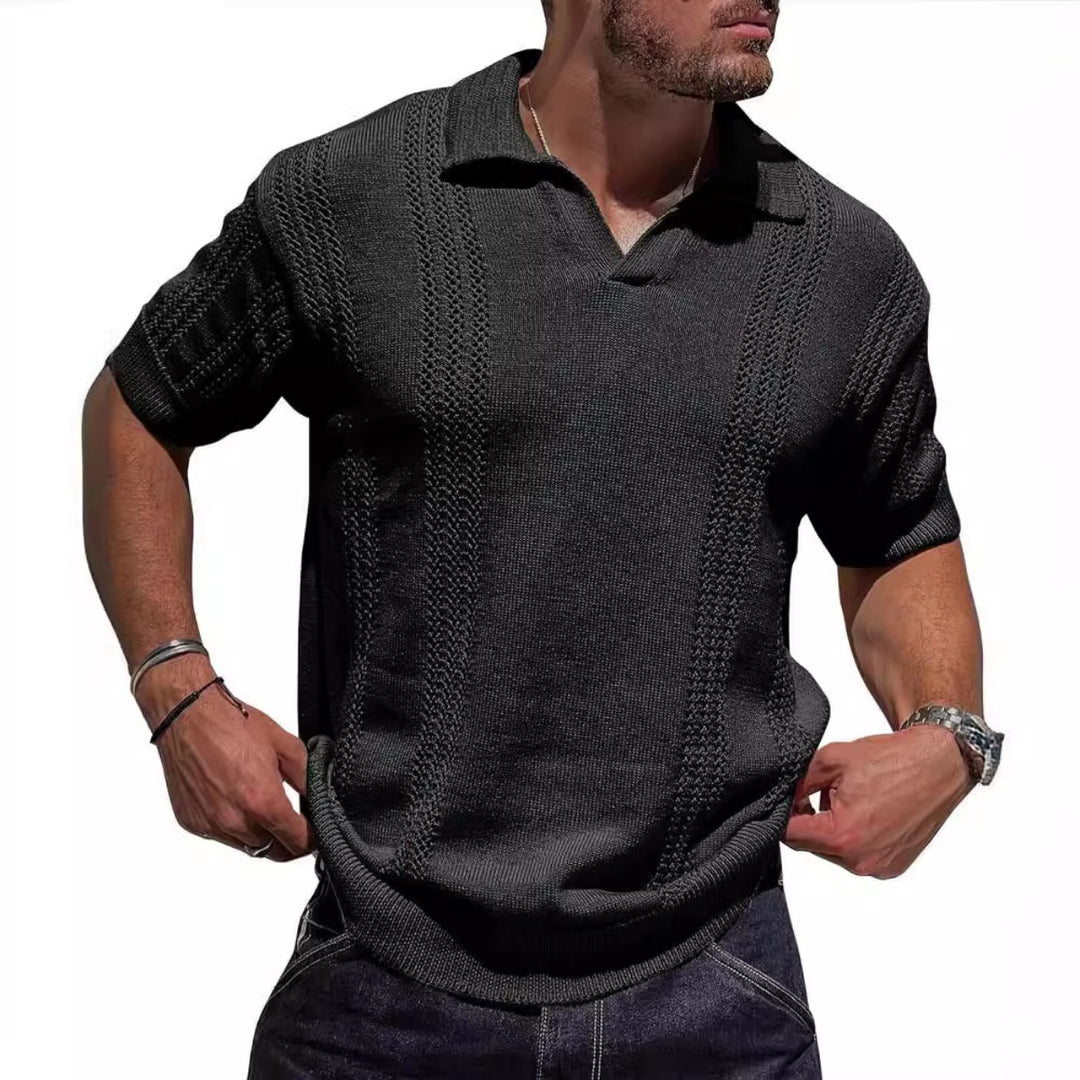 EB | Hohles POLO-Shirt mit V-Ausschnitt