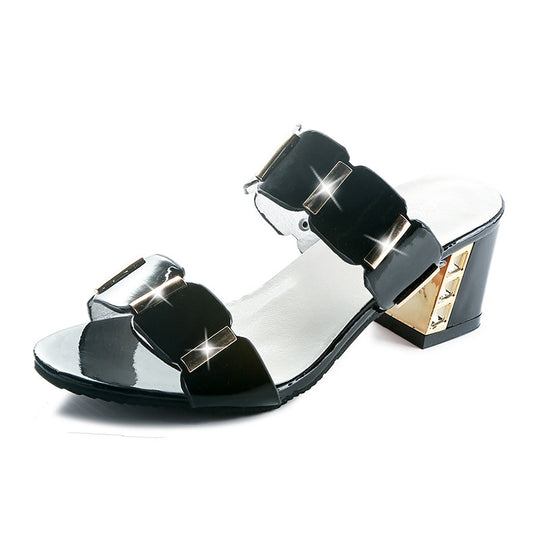 Damen Blockabsatz-Sandalen mit dekorativen Riemen und elegantem Design EB