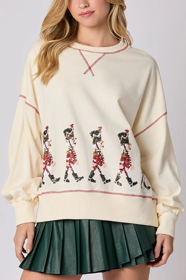 EB | Weihnachts Soldat Pailletten Langarm Freizeit Sweatshirt