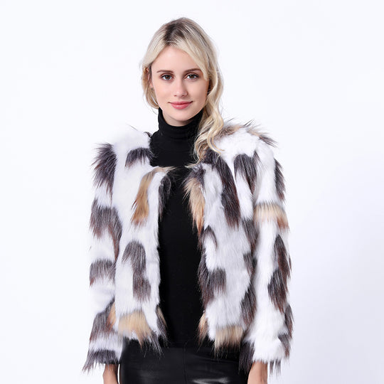 Damen Modische Kunstpelzjacke mit auffälligem Muster und voluminösen Ärmeln EB