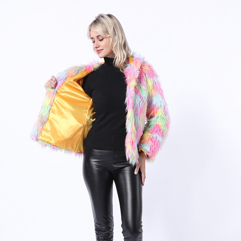 Damen Flauschige Kunstpelzjacke mit leuchtenden Farben EB