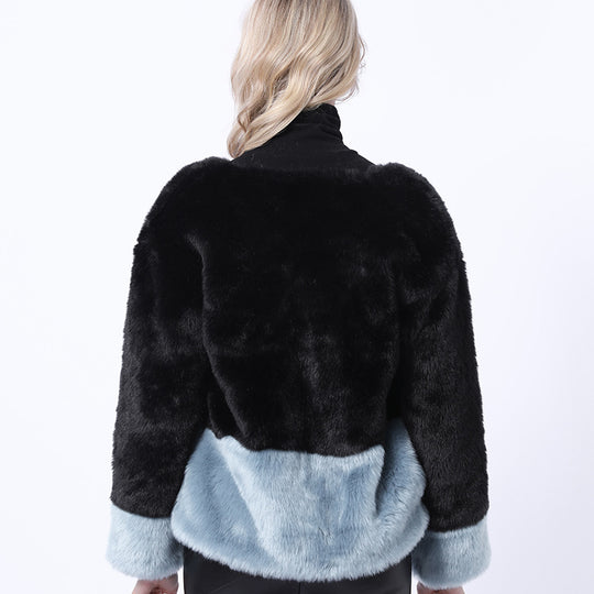 Damen Modische Kunstpelzjacke mit abstrakt geschnittenen Ärmeln und luxuriösem Innenfutter EB