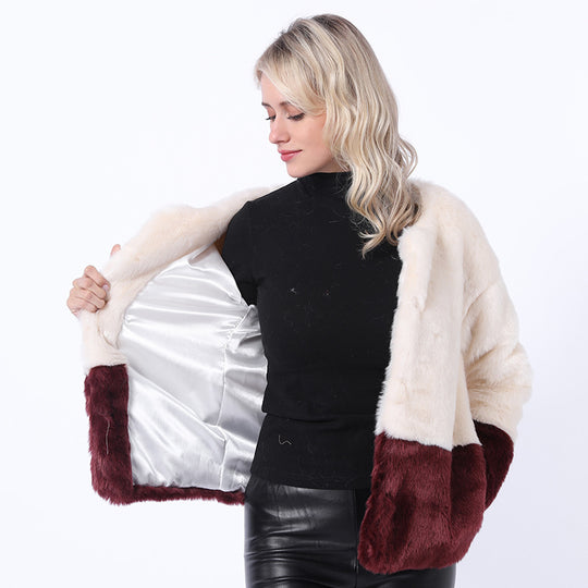 Damen Modische Kunstpelzjacke mit abstrakt geschnittenen Ärmeln und luxuriösem Innenfutter EB