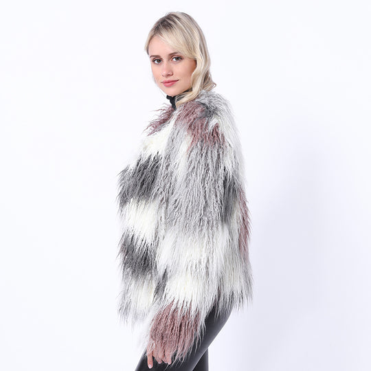 Damen Modische Kunstpelzjacke mit auffälligem Design EB