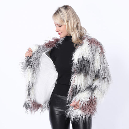 Damen Modische Kunstpelzjacke mit auffälligem Design EB