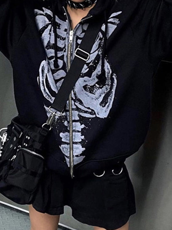 EB | Schwarze Oversized Hoodie mit Skelettdruck