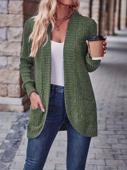 EB | Damen Freizeit Strickfleeceweste Mit Langen Ärmeln