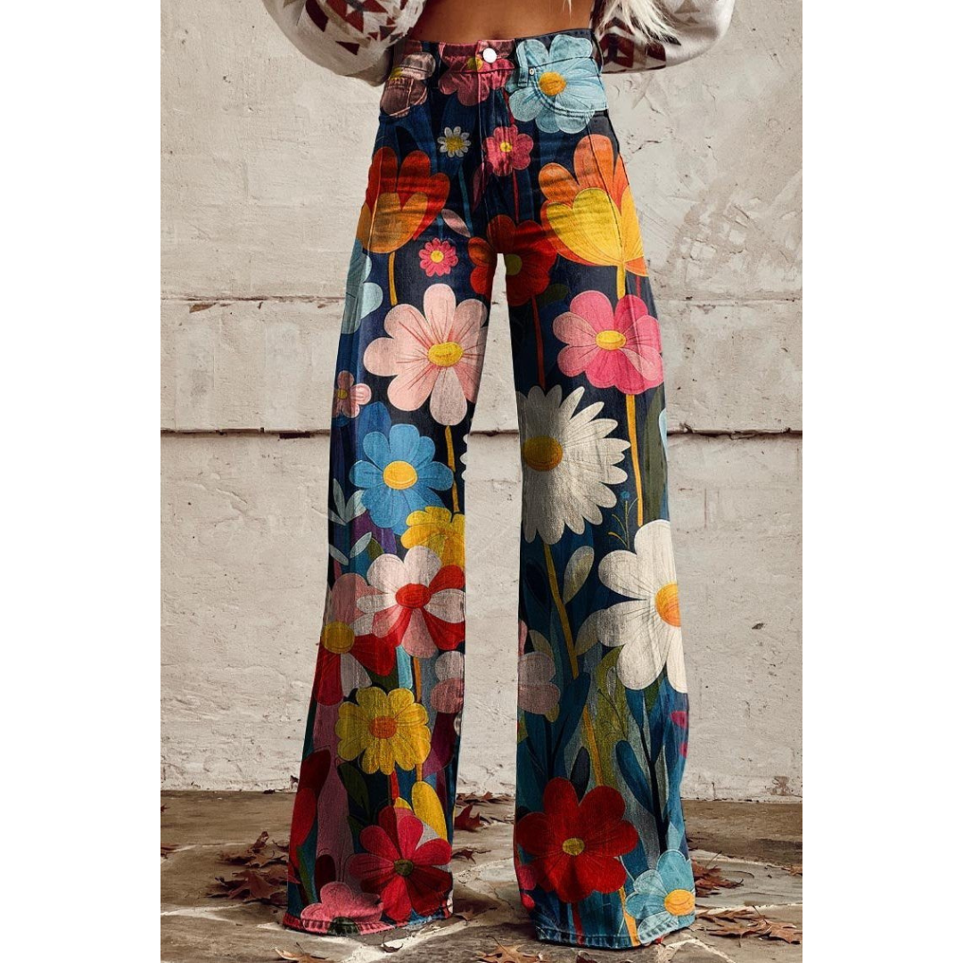 EB | Damen bedruckte Jeanshose Helle Blumen