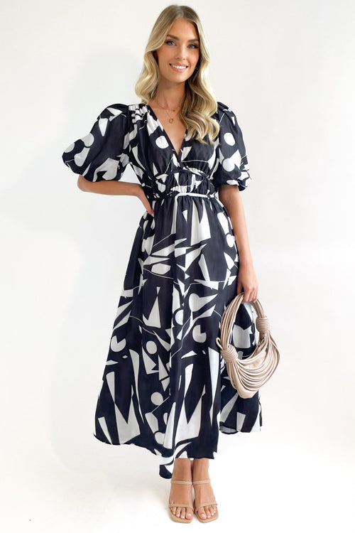EB | Real Love Print Puffärmel Maxi Kleid
