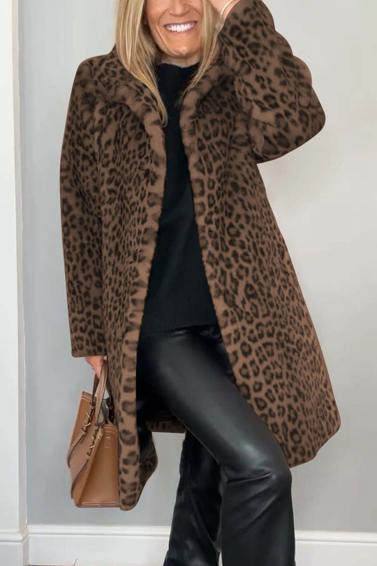 EB | Damen S Winter Kunstpelz-Mantel Mit Leopardenmuster Revers - Ideal Für Den Winter