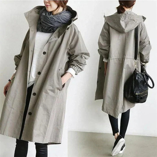 EB | Trenchcoat mit Kapuze für Frauen Lang, Warm und Perfekt für Den Herbst