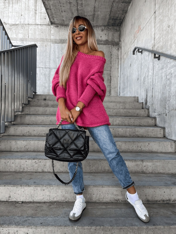 EB | Locker Gestrickter Damenpullover mit Schulterfreies Design