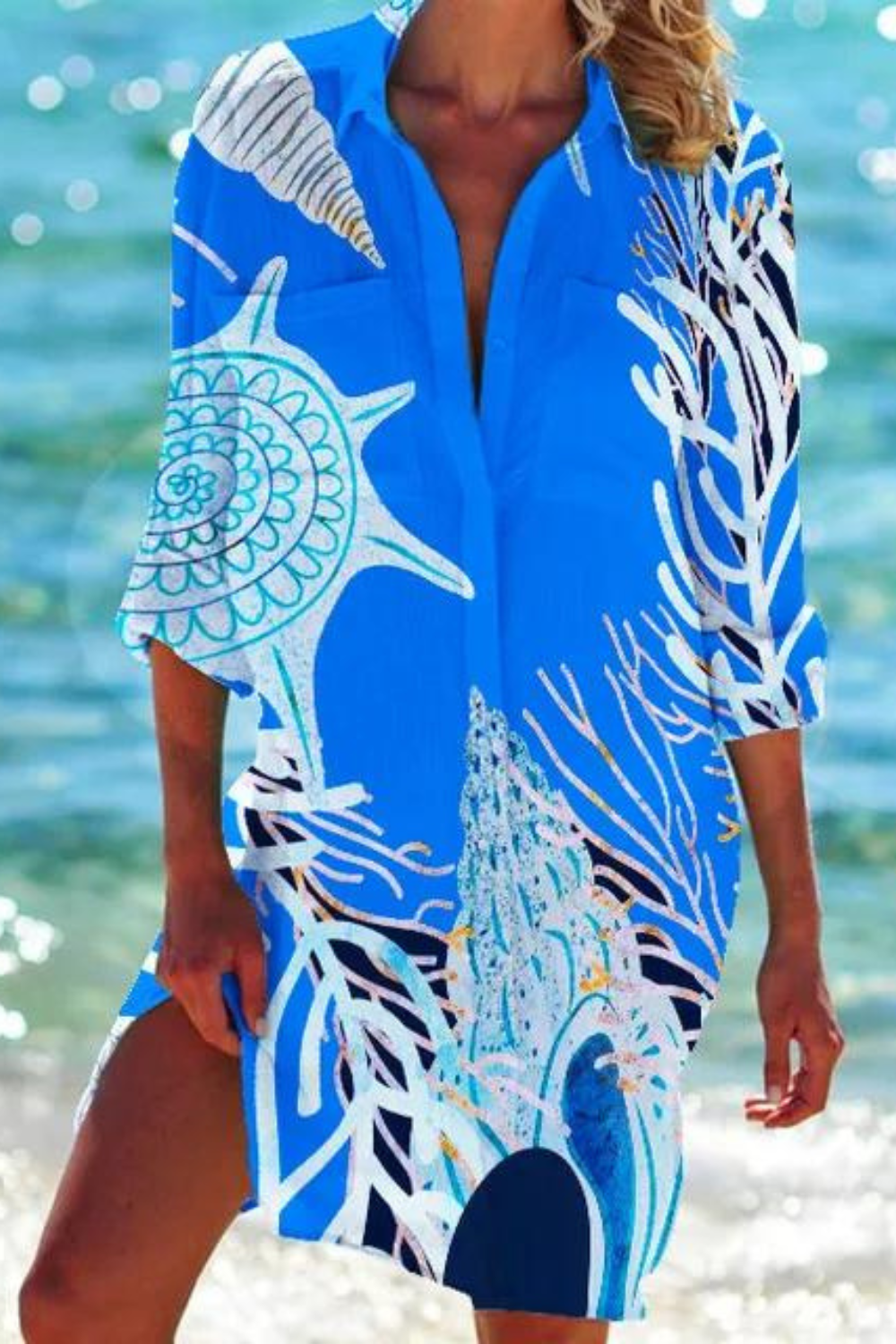 EB - Lange Strandbluse mit Meeresmotiv
