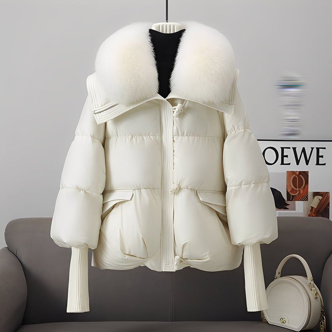 EB | eleganter Windbreaker Daunenjacke mit Pelzkragen für Frauen