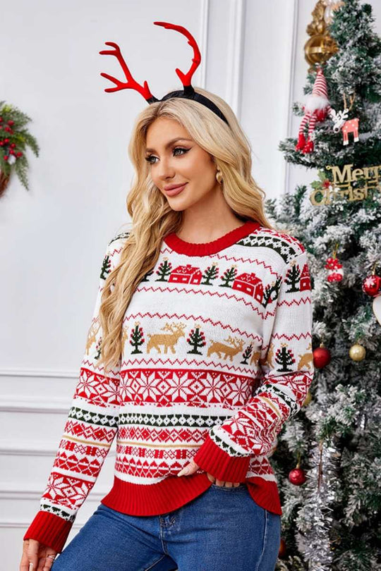 EB | Weihnachtlicher Rundhals bestickter Strickpullover