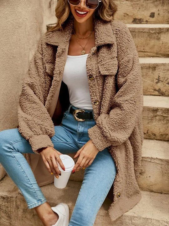EB | Bequeme Teddy Jacke mit Knopfleiste & Brusttaschen