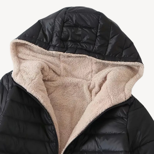 EB | Damen Kunstpelz Futter Gesteppte Kapuzenjacke