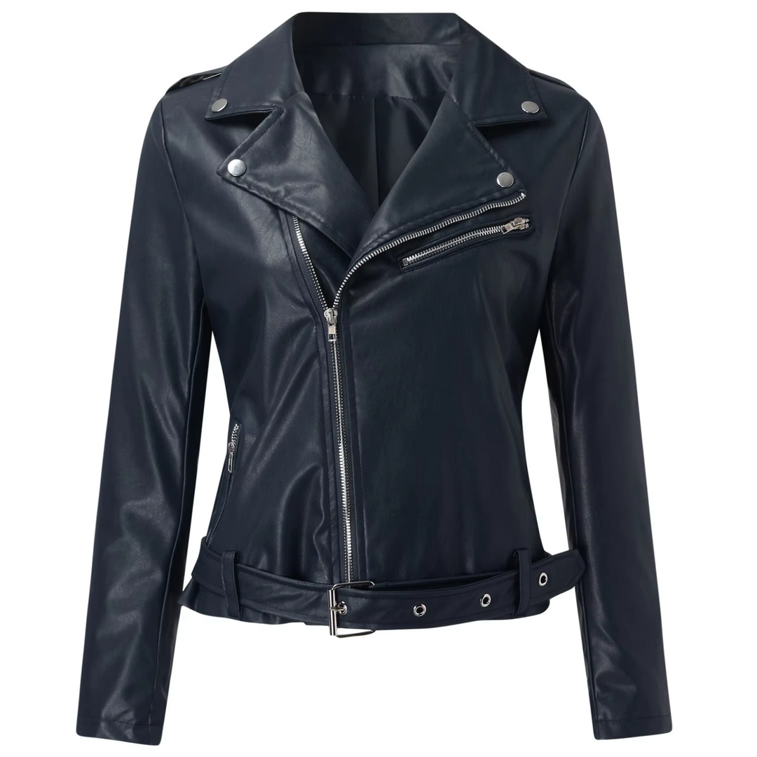 EB | jacke Damen Biker Modell mit Gürtel und Reißverschlussdetails