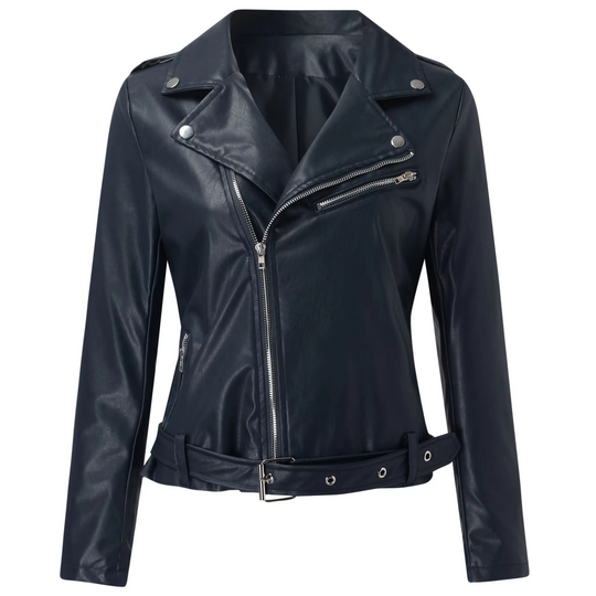 EB | jacke Damen Biker Modell mit Gürtel und Reißverschlussdetails