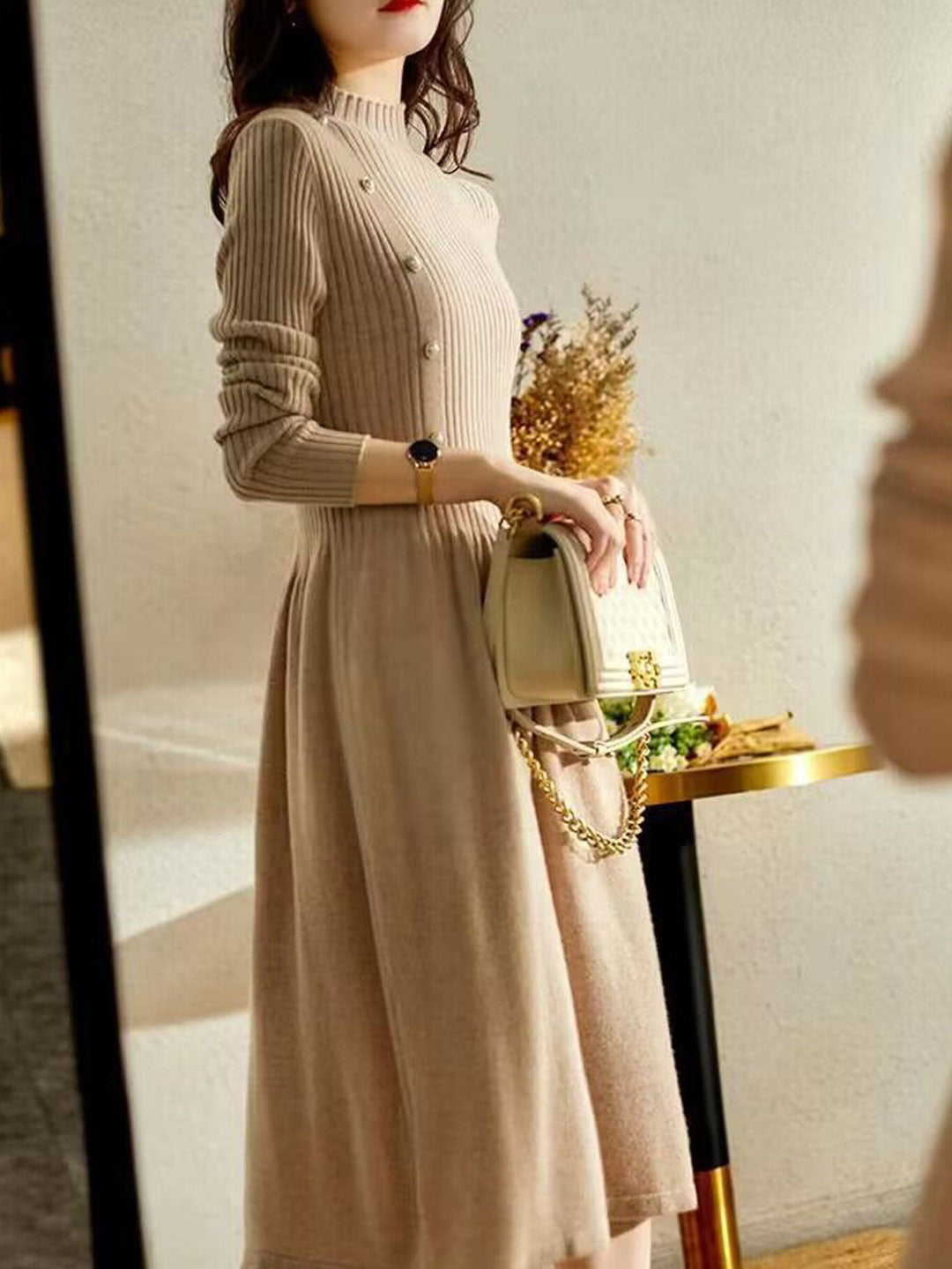 EB | Kleid - Elegantes Rollkragen Strickkleid