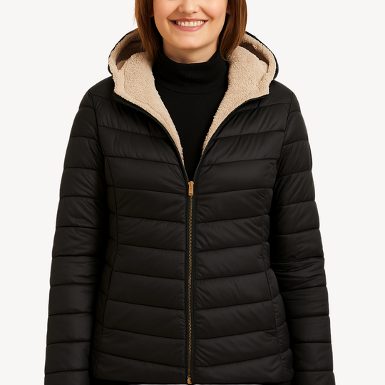 EB | Damen Kapuzen-Puffermantel mit Sherpa-Futter