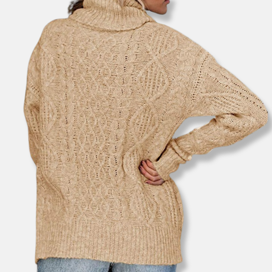EB | Rollkragenpullover Kabelstrick Tunika-Längenpullover