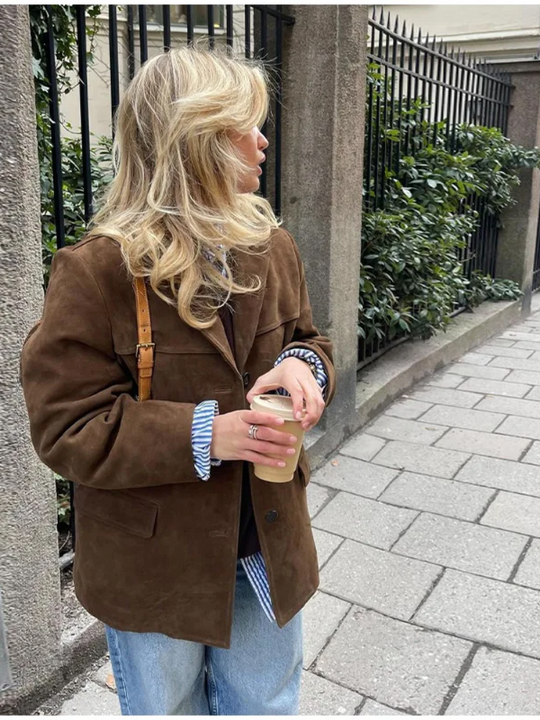 EB | Übergroßer brauner Trenchcoat mit breitem Revers Ideal für Herbst/Winter