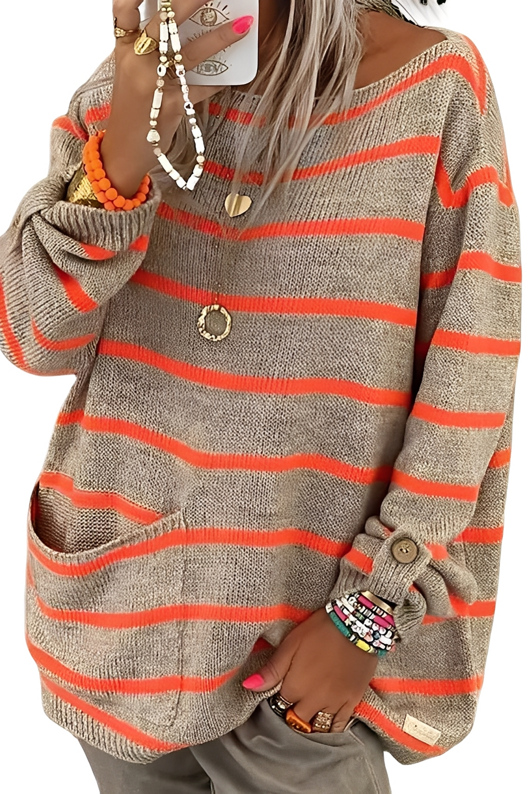 EB | Bequemer, Weit Geschnittener Damenpullover mit Streifen