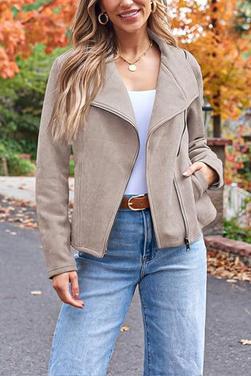 EB | Up Pocketed Faux Suede Motorradjacke (in 7 Farben)