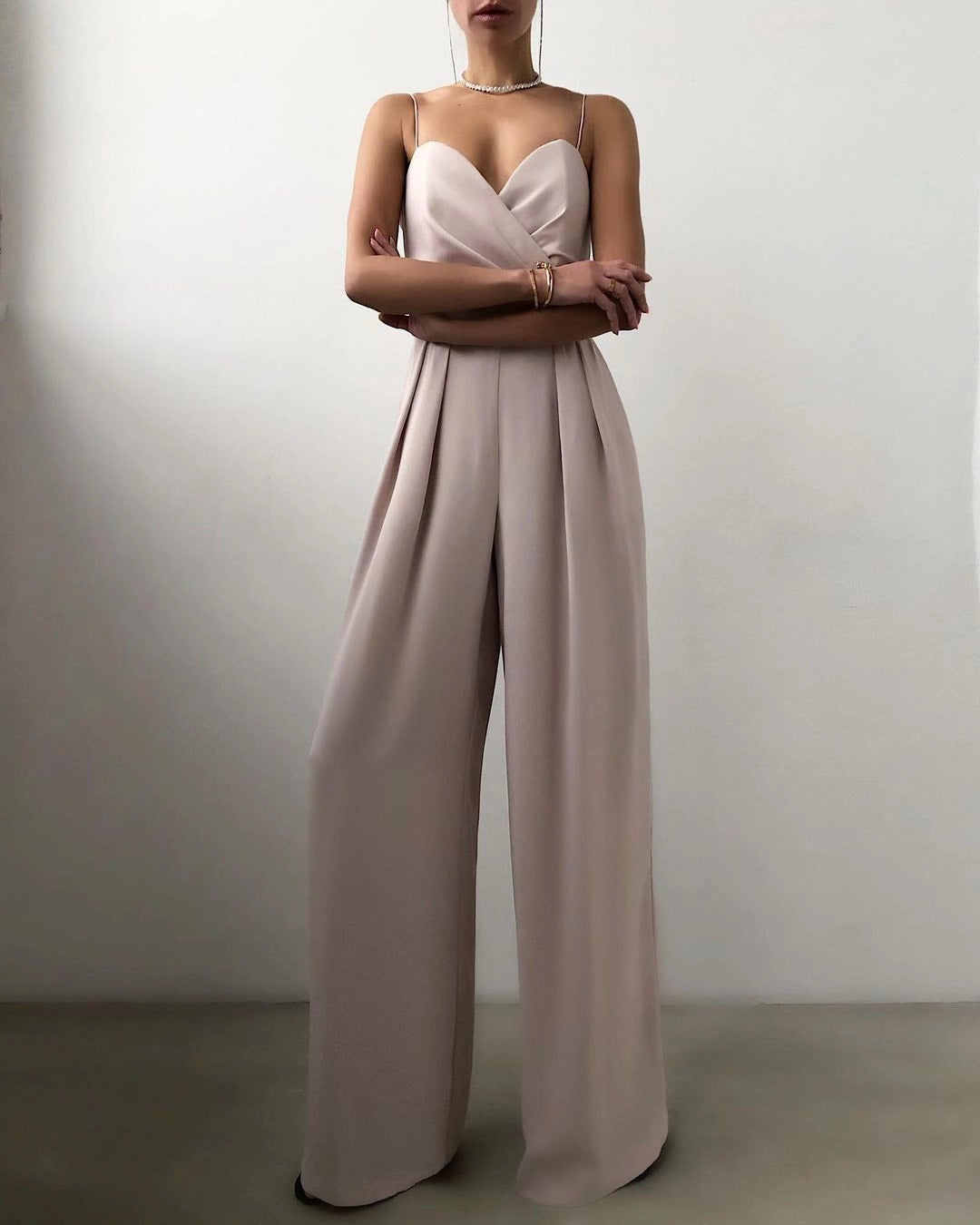 EB | Damen Eleganter Fließender Jumpsuit mit Spaghettibändern für Festliche Anlässe