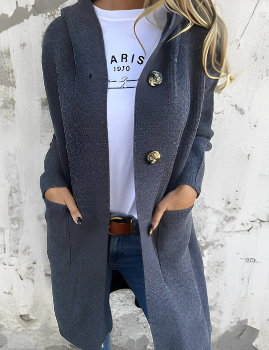 EB | Lässiger langer Cardigan mit Kapuze für Damen