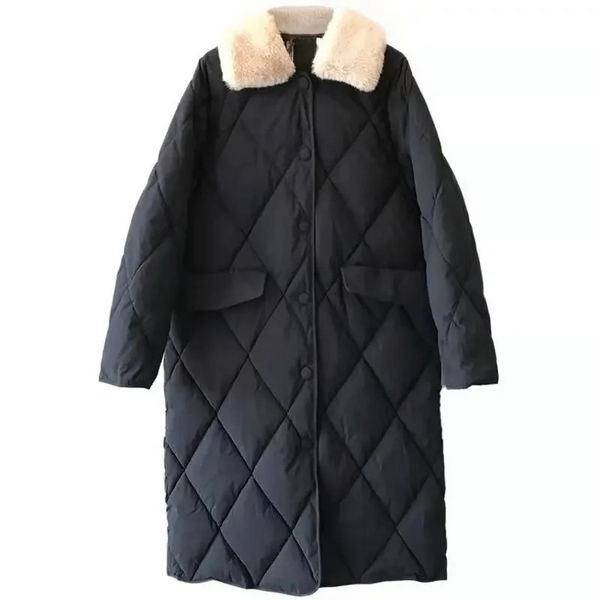 EB | Stylische Übergroße Steppjacke mit Pelzkragen und Knöpfen Ideal für Herbst/Winter