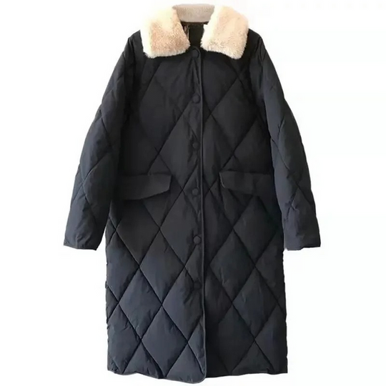 EB | Stylische Übergroße Steppjacke mit Pelzkragen und Knöpfen Ideal für Herbst/Winter