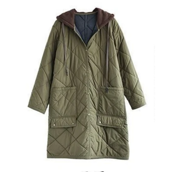 EB | Modern langer einfarbiger gepolsterter Mantel mit Knöpfen Ideal für Herbst/Winter