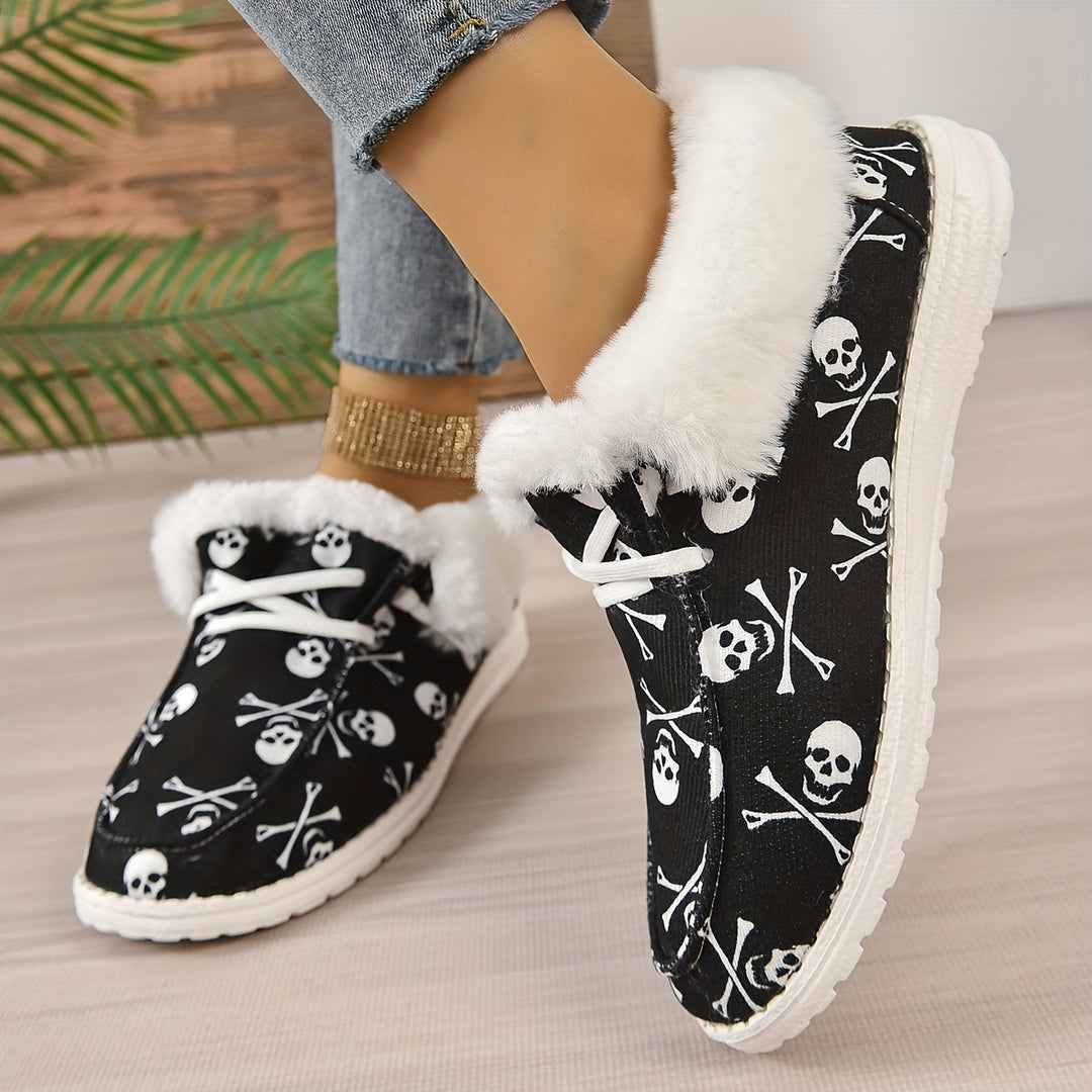 Schnürschuhe Mit Totenkopfdruck Und Plüschfutter Mia EB