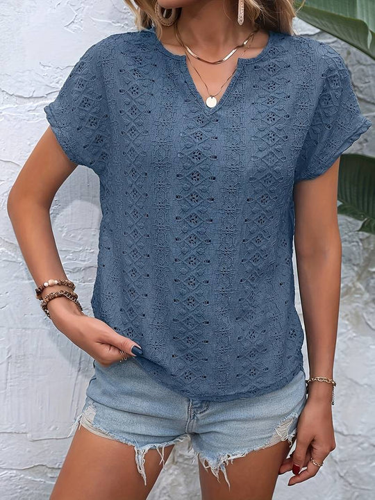EB – T-Shirt Mit Eingekerbtem Ausschnitt Und Lochstickerei