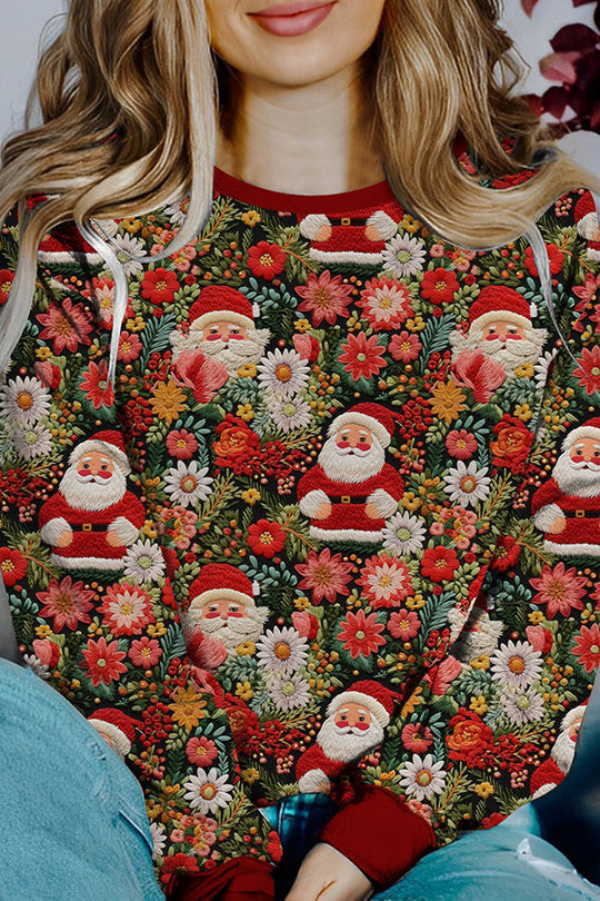 EB | Bedruckter Weihnachtskontrastfarbe Langarm-Pullover Sweatshirt