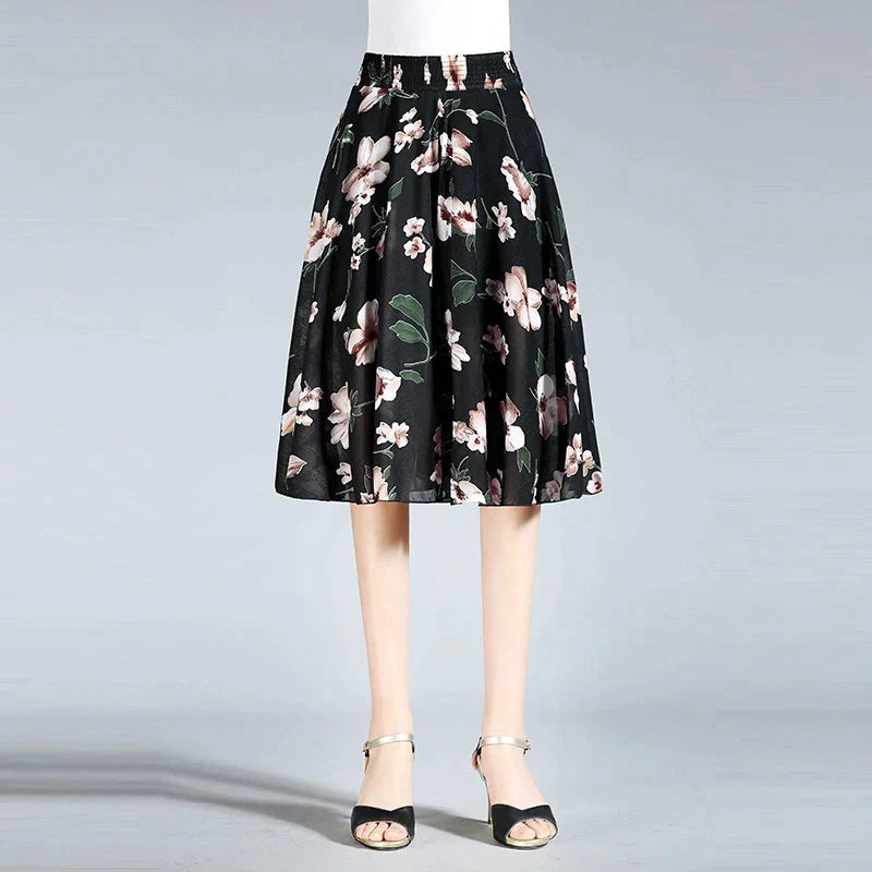 EB | Damen Chiffon Culottes mit Breiten Beinen und Hoher Elastischer Taille