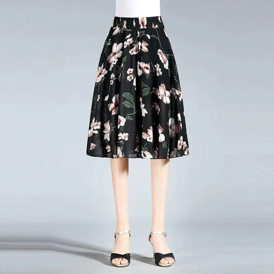 EB | Damen Chiffon Culottes mit Breiten Beinen und Hoher Elastischer Taille