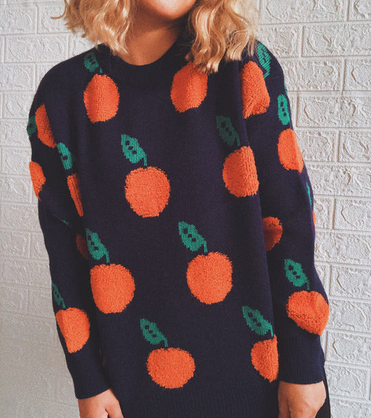 EB | Strickpullover mit Früchteprint Weich und Einzigartig Gemütliche Passform