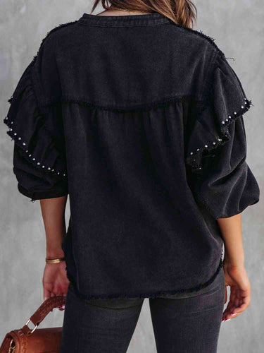 EB | Button Down Raw Hem Denim Jacke
