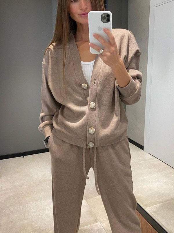 EB | lässiges V-Ausschnitt Pullover- und Hose-Set