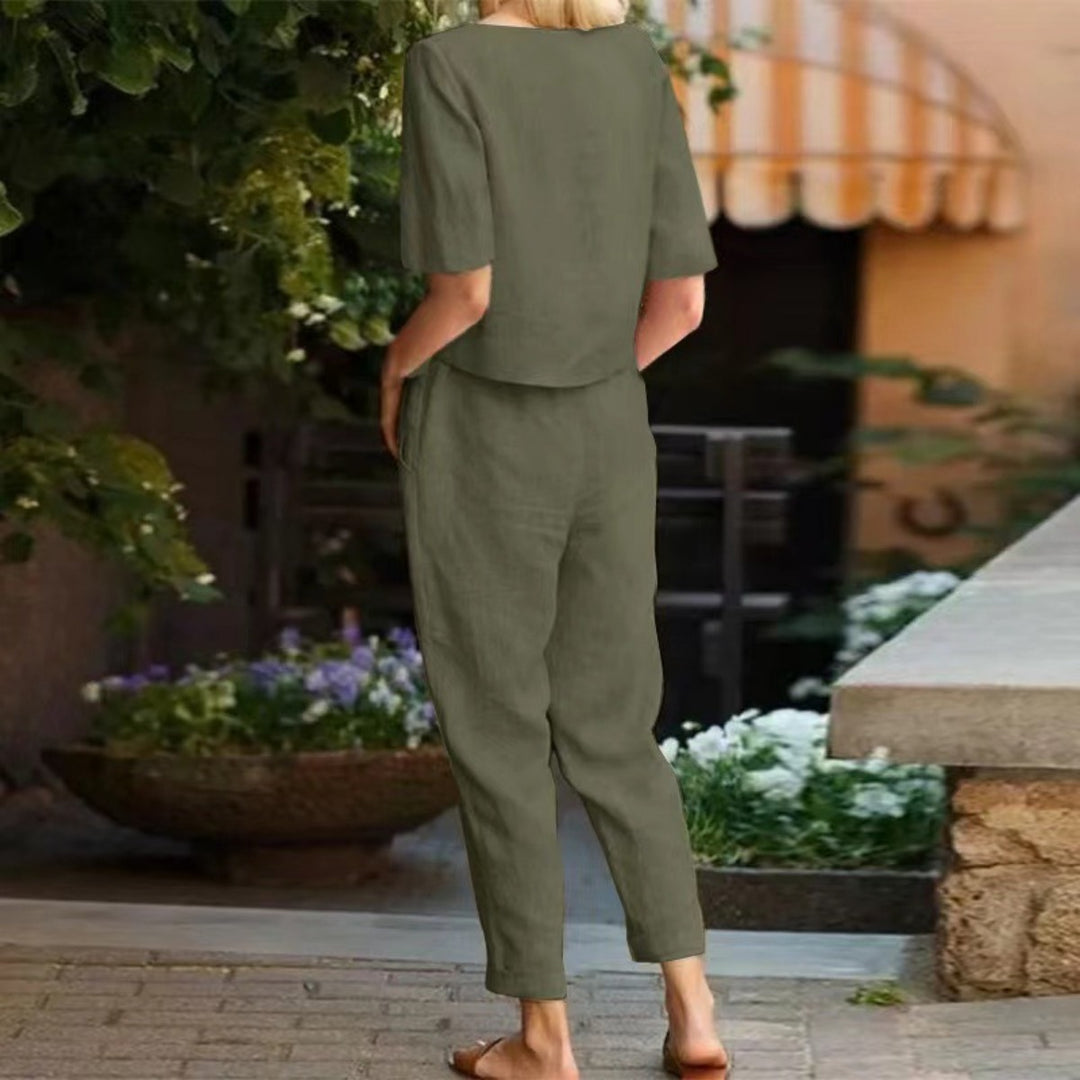 EB | Übergroße Bluse Hose mit weitem Bein Retro zweiteiliges Set