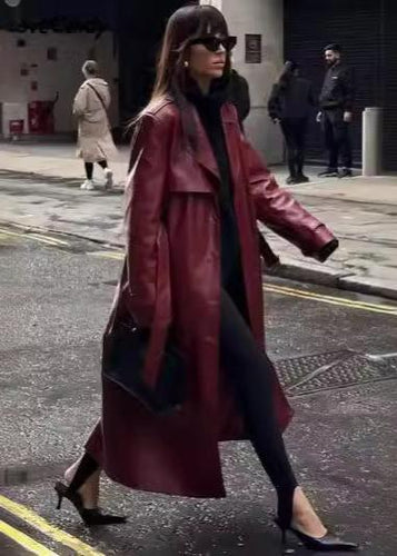 EB | Leren Trenchcoat - elegante rote Damenjacke