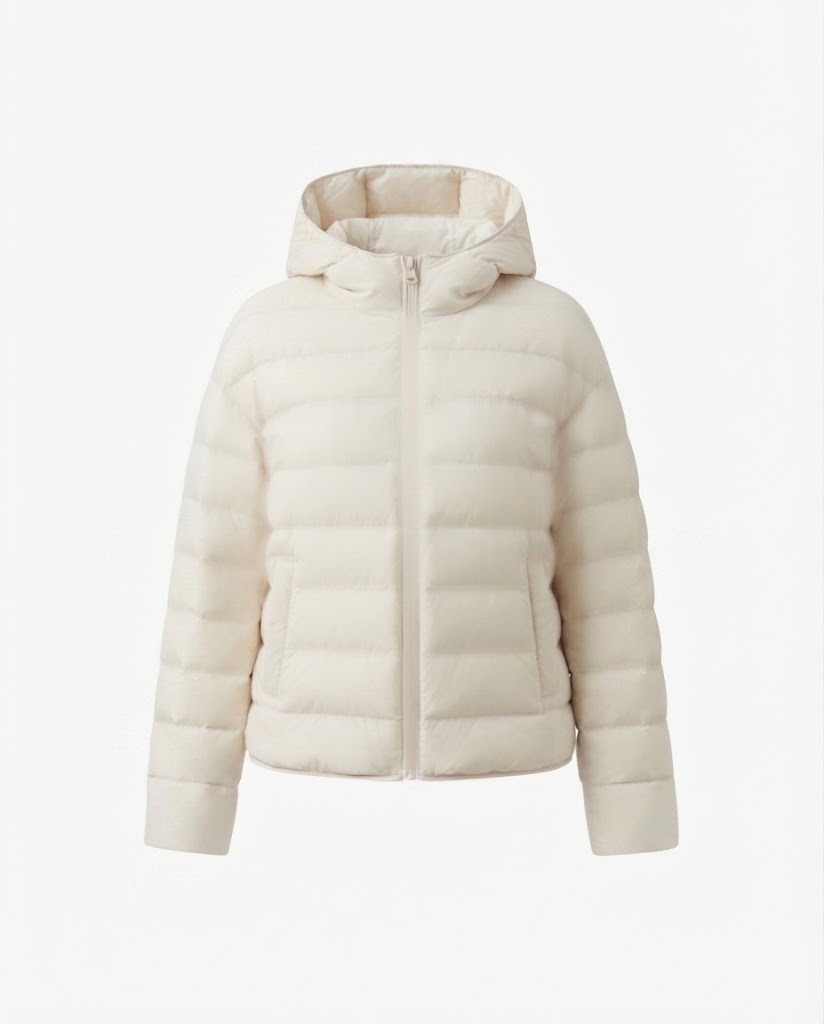 Damen nan minimalistische kurze Thermo-Steppjacke mit ergonomischer Kapuze, taillierter Nahtführung und winddichter Außenhülle EB