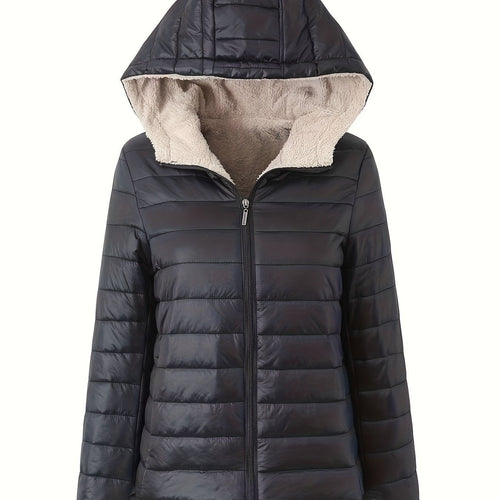 EB | Wärme Puffjacke mit Reißverschluss und Futter Aus Kunstfell
