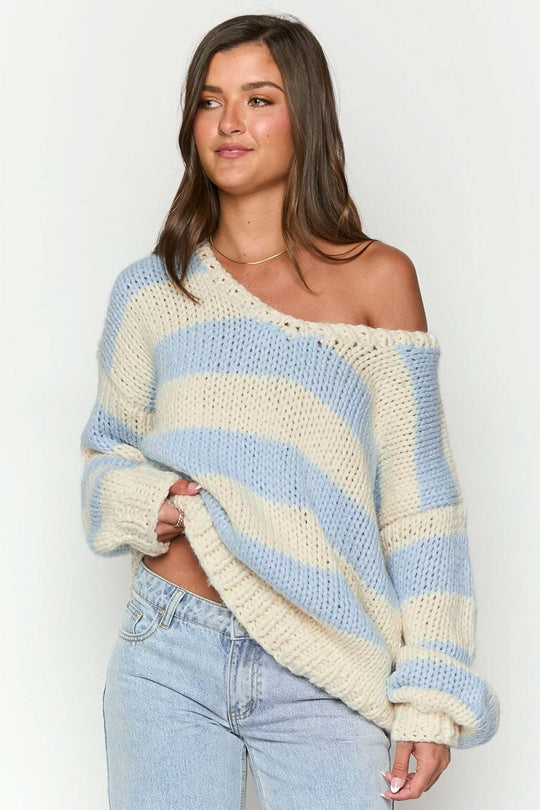 EB | Gestreifter Strickpullover mit Schulterfreiem Design Schicker Herbstpullover