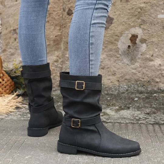 Vintage Schnalle Strap Western Ankle Boots Für Frauen EB